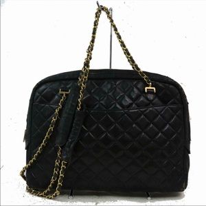 Authentic Chanel Shoulder Bag Black Lamb Skin